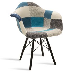 Πολυθρόνα Julita ύφασμα patchwork μπλε γκρι-μαύρο πόδι