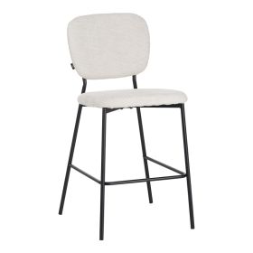 Σκαμπό μπαρ Cathair μπουκλέ ύφασμα σε μπεζ απόχρωση με μαύρα μεταλλικά πόδια 48x54x100εκ