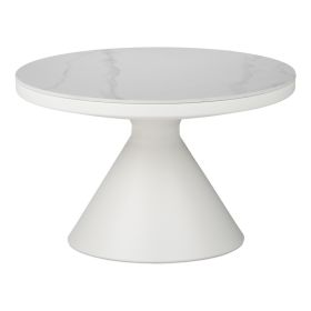 Τραπέζι σαλονιού Coozlin Inart sintered stone σε απόχρωση λευκό μαρμάρου με λευκό μέταλλο Φ70x40εκ