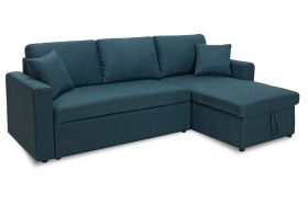 Γωνιακός καναπές κρεβάτι Marvel αναστρέψιμος με αποθηκευτικό χώρο μπλε ύφασμα