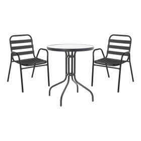 Τραπεζαρία Watson-Sussie σετ 3τεμ μέταλλο μαύρο-γυαλί Φ60x70εκ