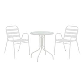 Τραπεζαρία Watson-Sussie σετ 3τεμ μέταλλο λευκό-γυαλί Φ60x70εκ