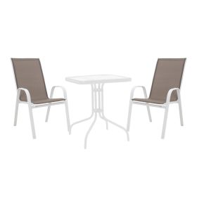 Τραπεζαρία Watson-Calan σετ 3τεμ μέταλλο λευκό- γυαλί 70x70x70εκ