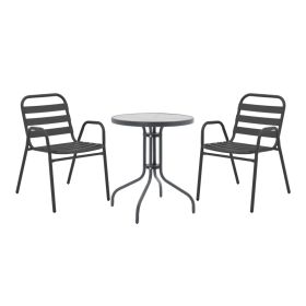 Tραπεζαρία Watson-Sussie σετ 3τεμ μέταλλο ανθρακί-γυαλί Φ60x70εκ