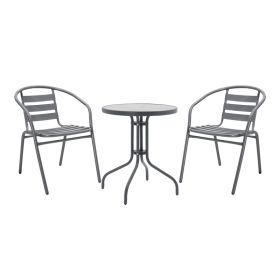 Tραπεζαρία Watson-Tade σετ 3τεμ μέταλλο ανθρακί-γυαλί Φ60x70εκ