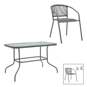 Τραπεζαρία Valor-Lindaria σετ 5τεμ μέταλλο ανθρακί-γυαλί-pe rattan 110x60x70εκ