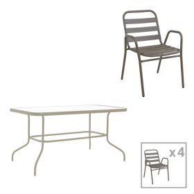 Τραπεζαρία Valor-Sussie σετ 5τεμ μέταλλο σε σαμπανιζέ φυσική απόχρωση 110x60x70εκ