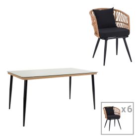 Τραπεζαρία Naoki σετ 7 τεμ μέταλλο μαύρο-pe φυσικό-γυαλί 160x90x78εκ