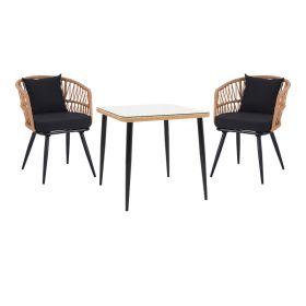 Τραπεζαρία Naoki σετ 3 τεμ μέταλλο μαύρο-pe φυσικό-γυαλί 80x80x78εκ