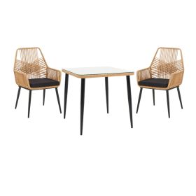 Τραπεζαρία Naoki-Tanish σετ 3 τεμ μέταλλο μαύρο-pe φυσικό-γυαλί 80x80x78εκ