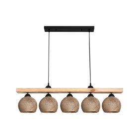 Φωτιστικό οροφής πεντάφωτο Salote Ε27 σε καφέ-φυσική απόχρωση 100x18x24εκ