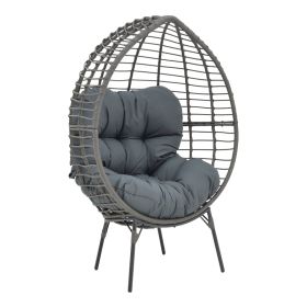 Πολυθρόνα Nestie wicker rattan γκρι-μεταλλικό γκρι πόδι-γκρι μαξιλάρι 102x80x155εκ