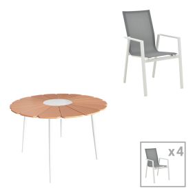 Τραπεζαρία Pinap-Dashiell σετ 5τεμ λευκό αλουμίνιο και plywood σε φυσική απόχρωση Φ110x74εκ