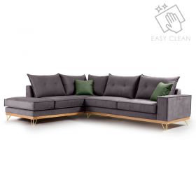 Γωνιακός καναπές δεξιά γωνία Luxury II ύφασμα ανθρακί-κυπαρισσί 290x235x95εκ