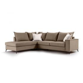 Γωνιακός καναπές δεξιά γωνία Romantic ύφασμα mocha-cream 290x235x95εκ