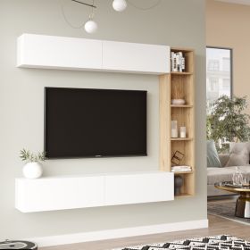 Σύνθετο σαλονιού Compo επιτοίχιο σε φυσικό-λευκό απόχρωση 169,10x25,8x143.5εκ