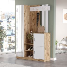 Έπιπλο εισόδου Saron με καθρέπτη σε oak-λευκή απόχρωση 113x35x180εκ