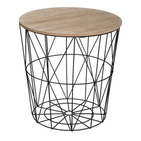 Βοηθητικό τραπέζι Kumi mdf επιφάνεια oak και μέταλλο σε μαύρη απόχρωση Φ40x41εκ