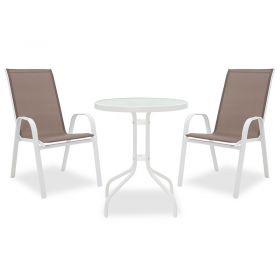 Τραπεζαρία κήπου Calan-Watson σετ 3τεμ μέταλλο λευκό-textilene καφέ
