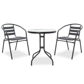 Τραπεζαρία Watson-Tade σετ 3τεμ μέταλλο μαύρο-γυαλί Φ60x70εκ