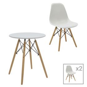 Τραπεζαρία Julita σετ 3τεμ MDF και ξύλο οξιάς σε λευκή-φυσική απόχρωση Φ60x73εκ