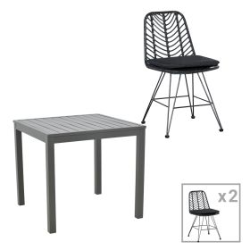 Τραπεζαρία Kliton-Naoki σετ 3τεμ ανθρακί αλουμίνιο και μέταλλο σε μαύρη απόχρωση 80x80x74εκ