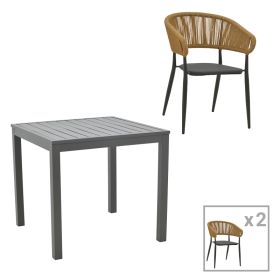 Τραπεζαρία Kliton-Raven σετ 3τεμ αλουμίνιο σε ανθρακί απόχρωση 80x80x74εκ