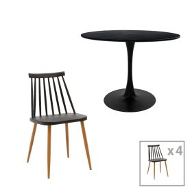 Τραπεζαρία Aurora-Balou σετ 5τεμ pp-mdf σε μαύρη-φυσικό απόχρωση Φ120x73εκ