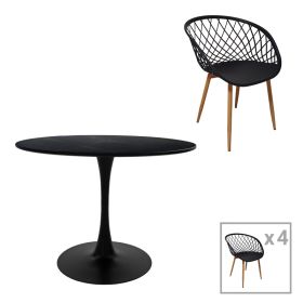 Τραπεζαρία Ezra-Balou σετ 5τεμ pp-mdf σε μαύρη-φυσικό απόχρωση Φ120x76εκ