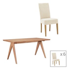 Τραπεζαρία Ditta-Winslow σετ 7τμχ ξύλο rubberwood σε ανοιχτό καρυδί χρώμα 180x85x75εκ