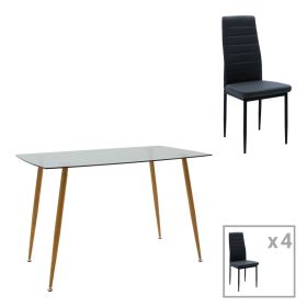 Τραπεζαρία Chloe-Parker σετ 5τεμ γυάλινο σε ανθρακί-φυσική απόχρωση 120x70x75εκ