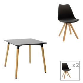 Τραπεζαρία Natali-Caron σετ 3τεμ mdf σε μαύρη-φυσική απόχρωση 80x80x76εκ