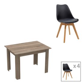 Τραπεζαρία Manka-Gaston σετ 5τεμ σε sonoma truffle-μαύρη απόχρωση 110x80x77εκ