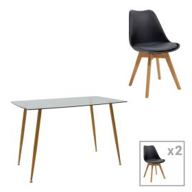 Τραπεζαρία Manka Ι -Gaston σετ 3τεμ σε sonoma truffle-μαύρη απόχρωση 80x80x77εκ