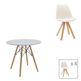 Τραπεζαρία Julita-Caron σετ 5τεμ MDF λευκό-πόδια φυσικό Φ80x73εκ