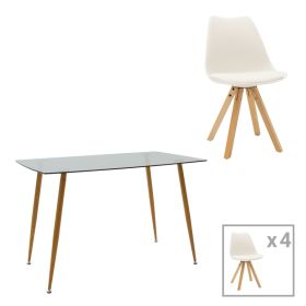 Τραπεζαρία Chloe-Caron σετ 5τεμ γυάλινο 8χιλ ανθρακί - πόδι φυσικό 120x70x75εκ