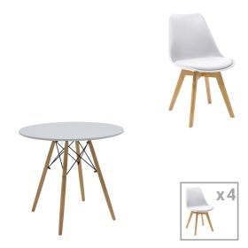 Τραπεζαρία Julita-Gaston σετ 5τεμ MDF και ξύλο οξιάς σε λευκή-φυσική απόχρωση Φ80x73εκ