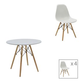 Τραπεζαρία Julita σετ 5τεμ MDF και ξύλο οξιάς σε λευκή-φυσική απόχρωση Φ80x73εκ