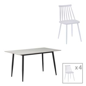 Τραπεζαρία Aurora I-Gustas σετ 5τεμ λευκό μαρμάρου-λευκό 120x80x76εκ