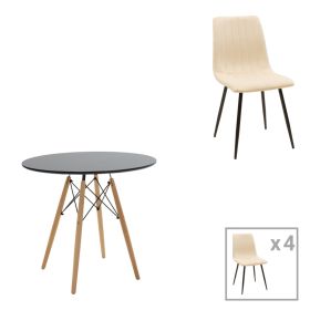 Τραπεζαρία Julita-Noor σετ 5τεμ MDF μαύρο-μπεζ-φυσικό Φ80x73εκ