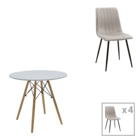 Τραπεζαρία Julita-Noor σετ 5τεμ MDF λευκό-γκρι-πόδια φυσικό Φ80x73εκ