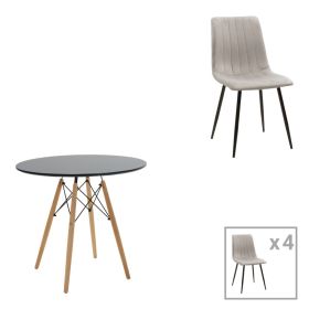 Τραπεζαρία Julita-Noor σετ 5τεμ MDF μαύρο-γκρι-πόδια φυσικό Φ80x73εκ