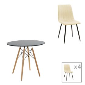 Τραπεζαρία Julita-Noor σετ 5τεμ MDF μαύρο-μπεζ ύφασμα Φ80x73εκ