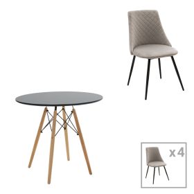 Τραπεζαρία Gustas-Giselle σετ 5τεμ λευκό μαρμάρου-γκρι βελουδο 120x80x76εκ