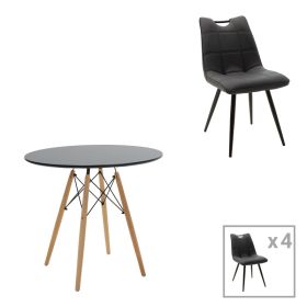 Τραπεζαρία Gustas-Nely σετ 5τεμ λευκό μαρμάρου sintered stone-μαύρο μέταλλο 120x60x75εκ