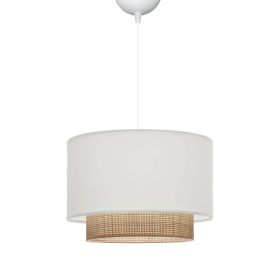 Φωτιστικό οροφής Newbay ύφασμα και ψάθα σε λευκό-φυσικό χρώμα Φ30x20εκ
