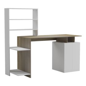 Γραφείο με βιβλιοθήκη και ντουλάπι Meza sonoma-λευκό 146.3x55x128.8εκ