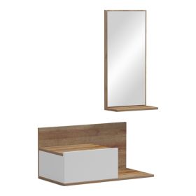 Έπιπλο εισόδου με καθρέπτη Miranda σε λευκή-oak απόχρωση 60x30x89.5εκ
