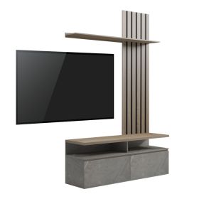 Σύνθετο σαλονιού Perlento σε μπεζ μαρμάρου με sonoma απόχρωση 140x41x219.5εκ