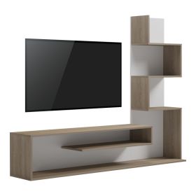 Έπιπλο τηλεόρασης με βιβλιοθήκη Cazenda σε sonoma με λευκή απόχρωση 160x29x126εκ